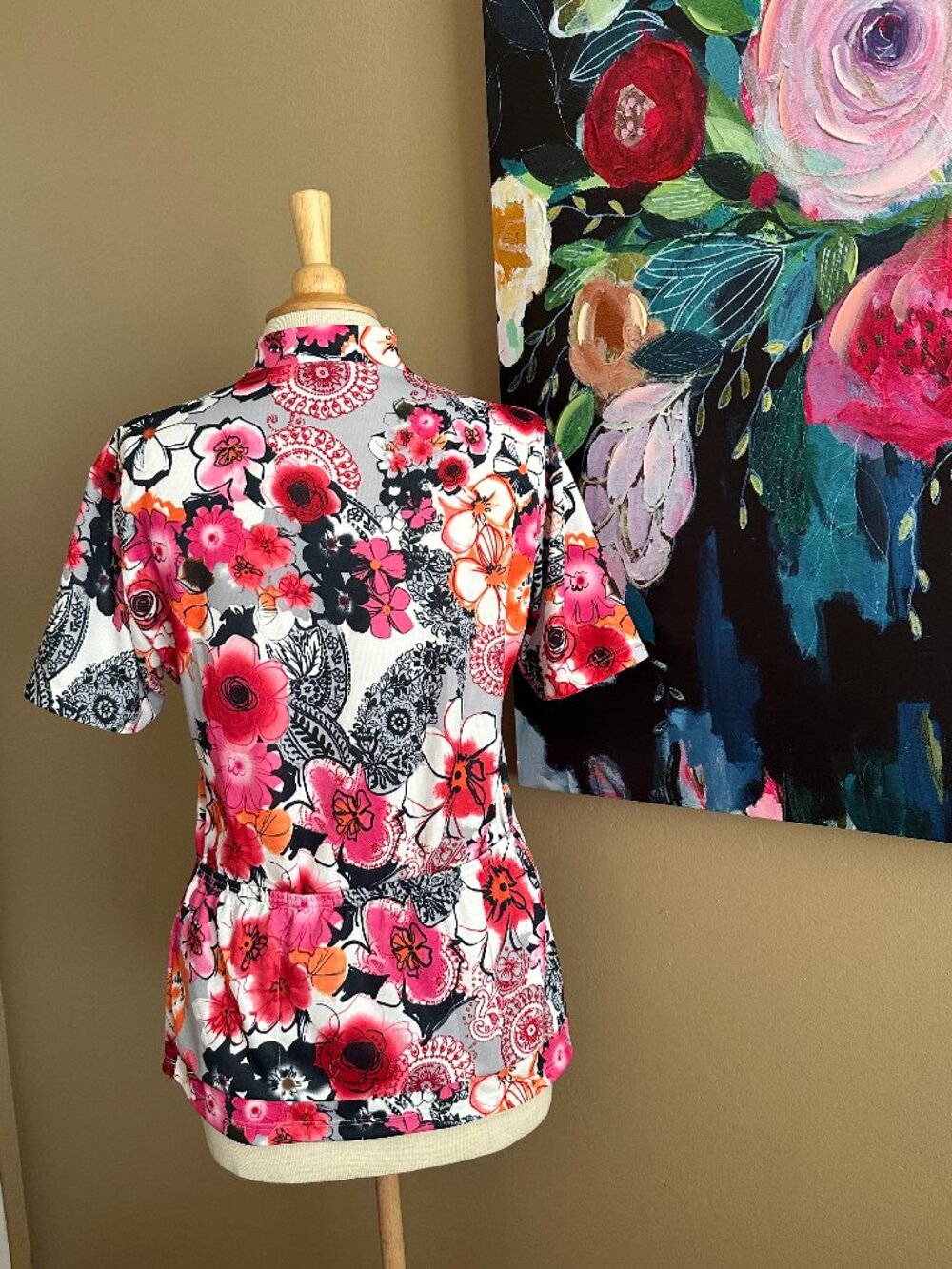 Terry Cycling Jersey Floral Quarter Zip L